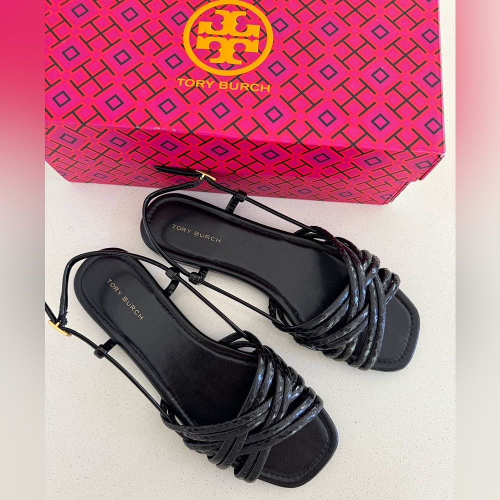 New TORY BURCH black leather strappy sandals size 6.5